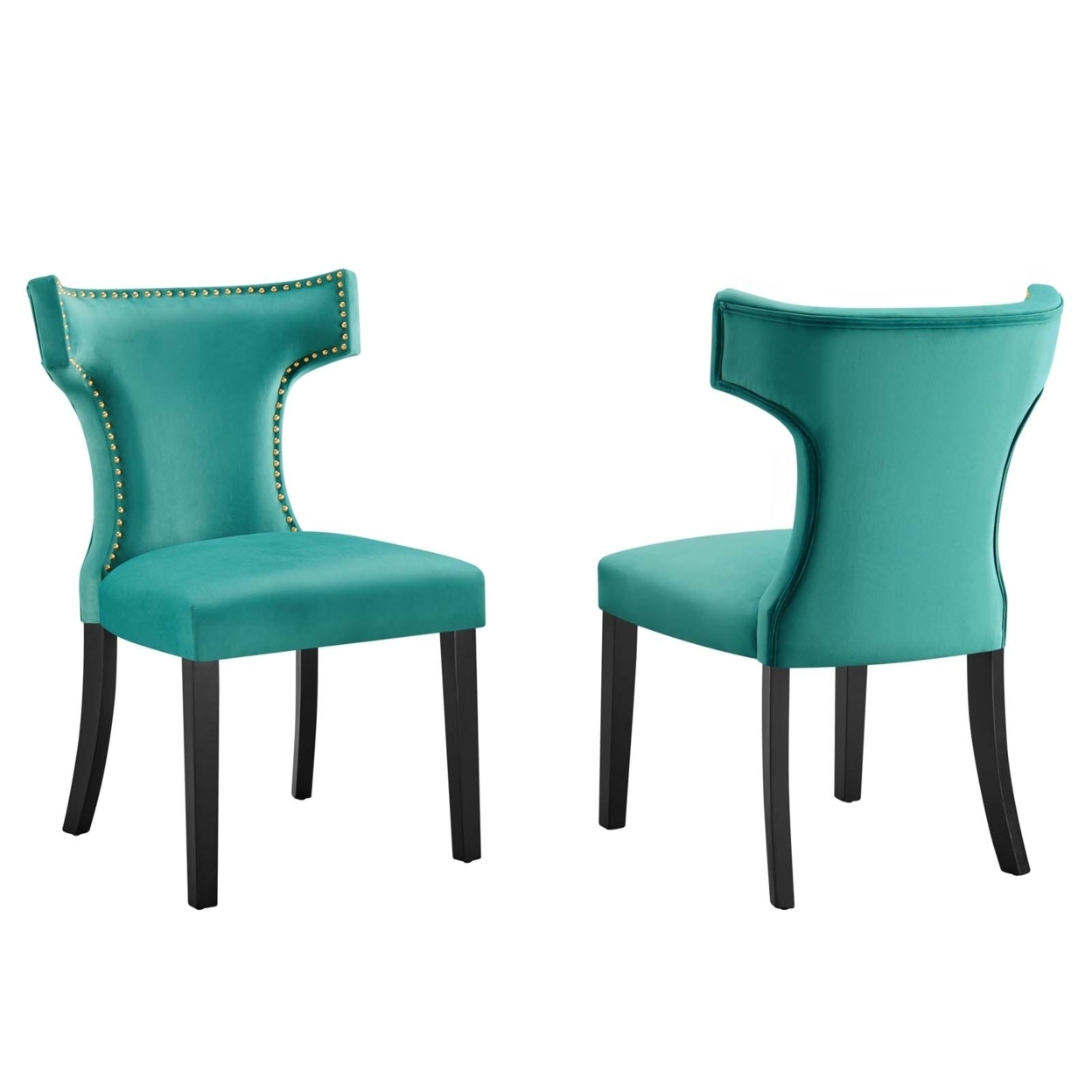 Curve Performance Velvet Dining Chairs - Set Of 2, Teal