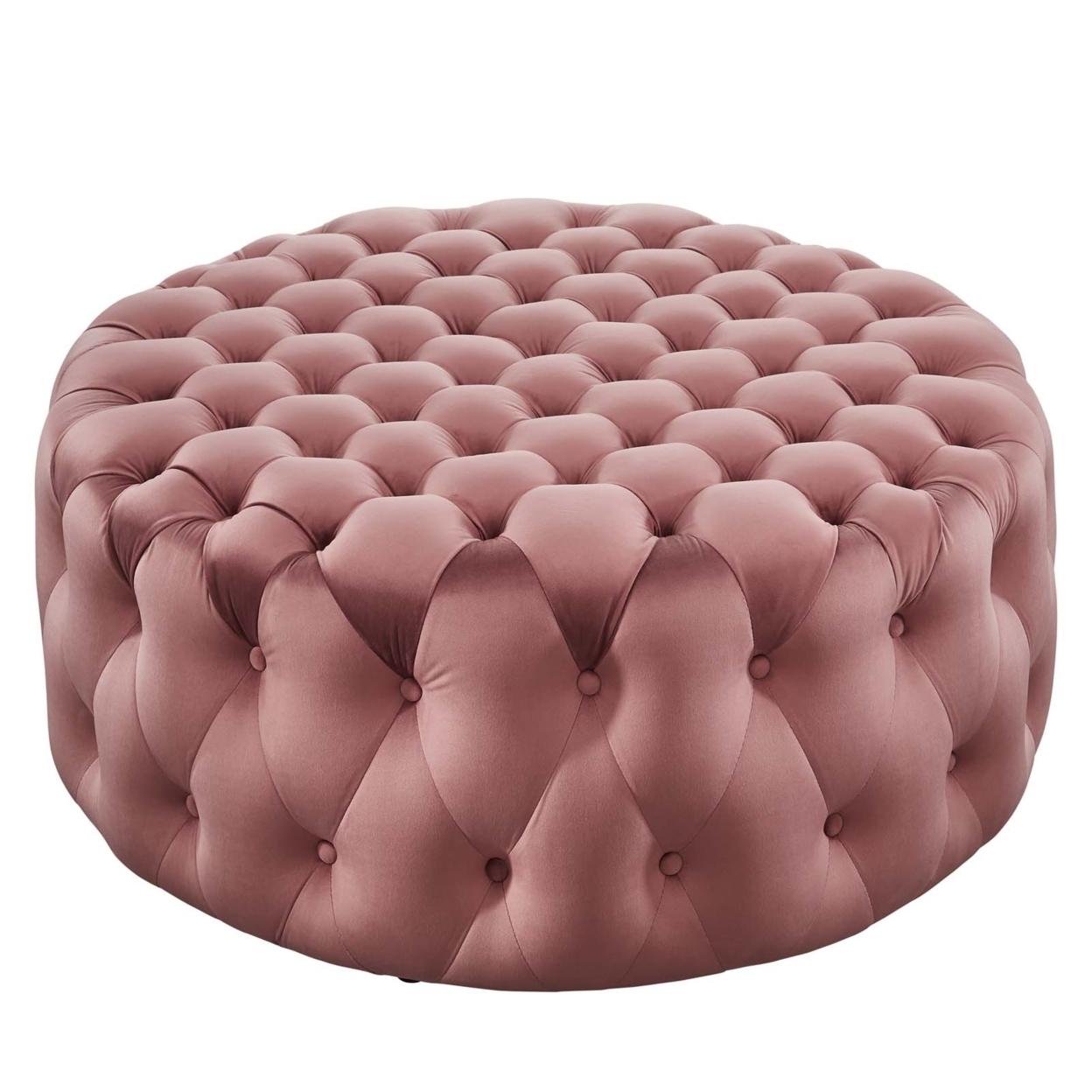 Amour Tufted Button Large Round Performance Velvet Ottoman, Dusty Rose