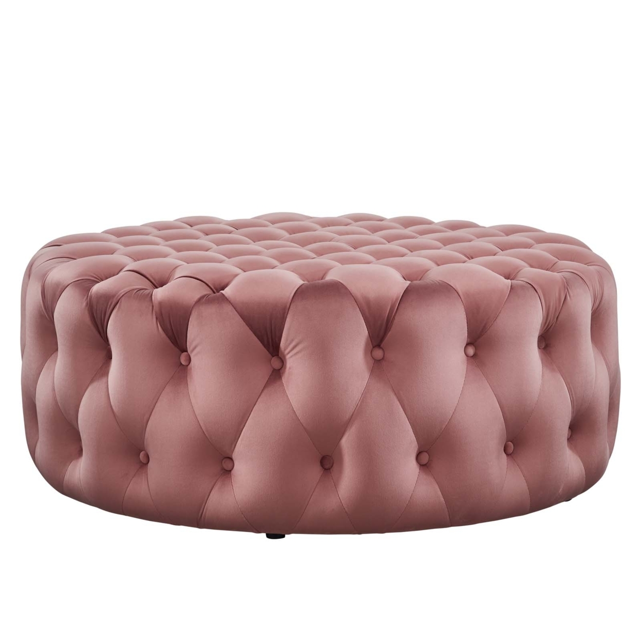 Amour Tufted Button Large Round Performance Velvet Ottoman, Dusty Rose