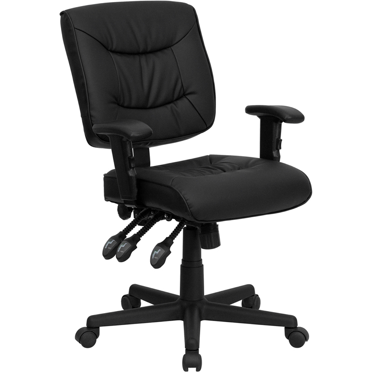Mid-Back Black LeatherSoft Multifunction Swivel Ergonomic Task Office Chair With Adjustable Arms