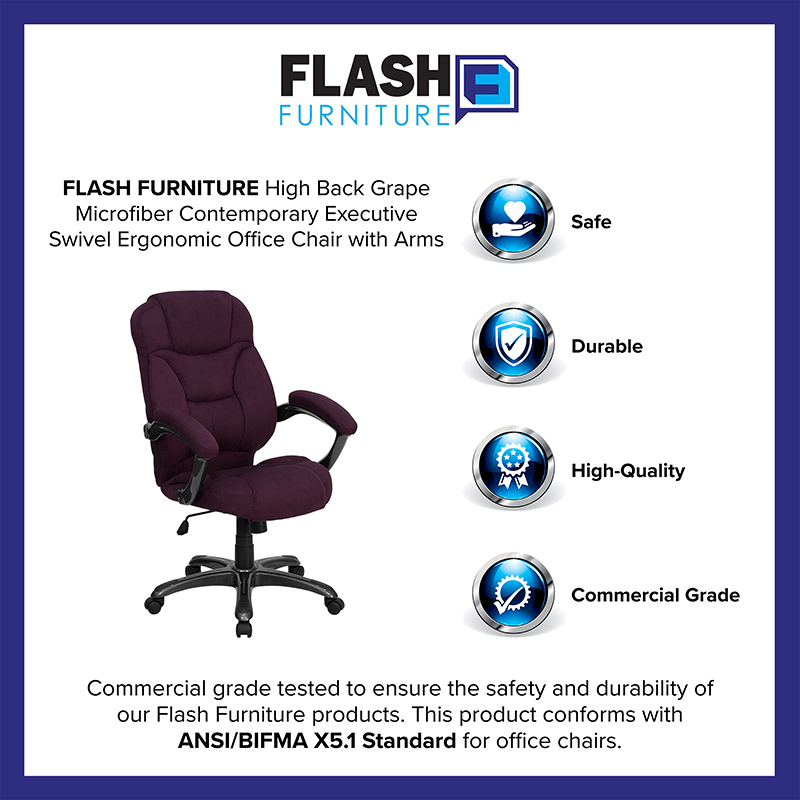 High Back Grape Microfiber Contemporary Executive Swivel Ergonomic Office Chair With Arms