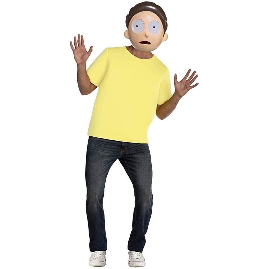 Morty Costume Mens Size L Adult Swim Rick & Morty Cartoon Mask Shirt Palamon