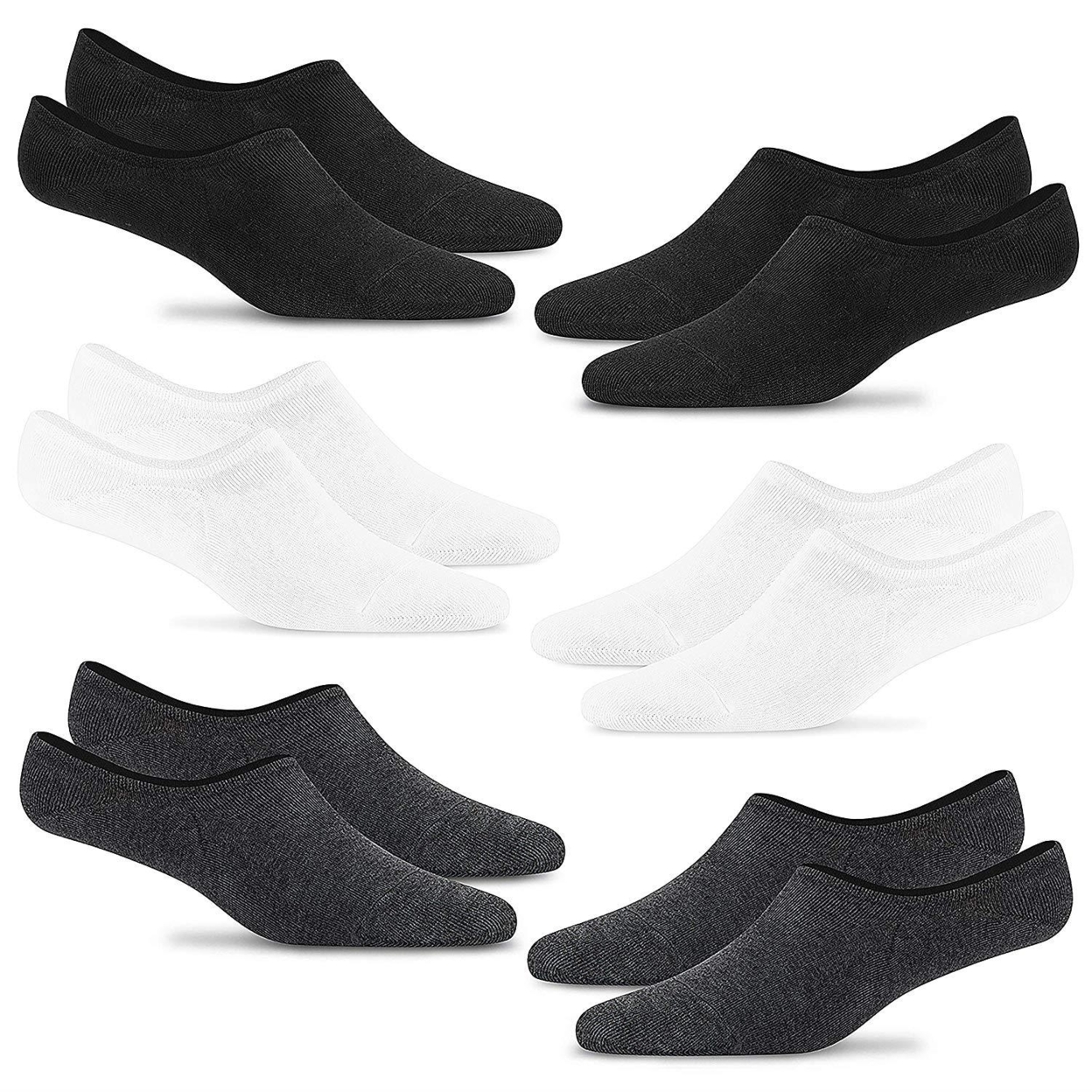 Steven's Socks No Show Black & White 6PK Low Cut Invisible Mens 7-12 Women 8.5-13.5 Unisex Anti-Slip