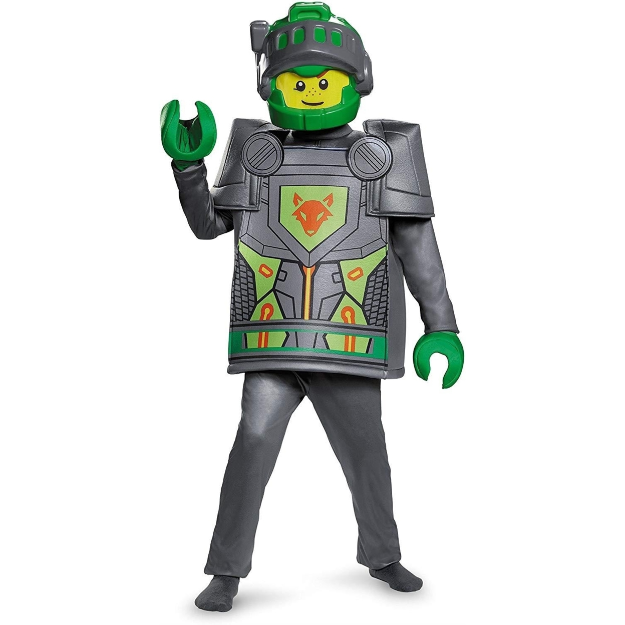 Lego Nexo Knights Aaron Deluxe Size M 7/8 Boys Costume Shoulder Pants Hands Mask Disguise