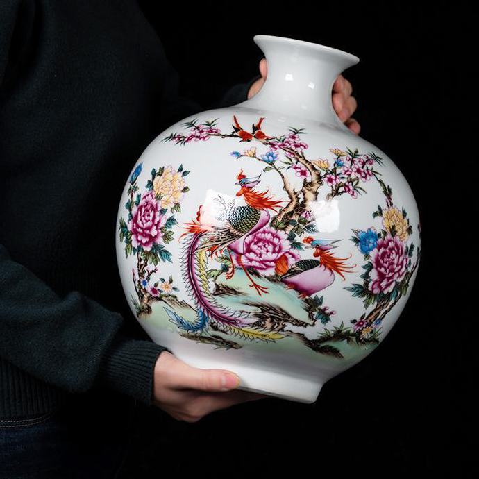 Porcelain Antique Flower And Phoenix Pattern Chinese Vase Handmade Asian Culture Art GDHP004