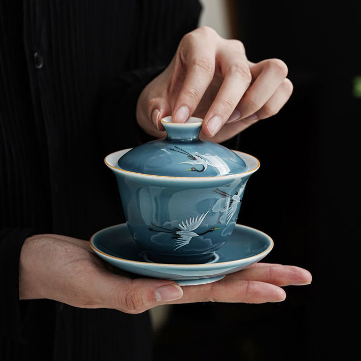 Crane Pattern Chinese Teacup Porcelain Handmade Asian Culture Art GDW001