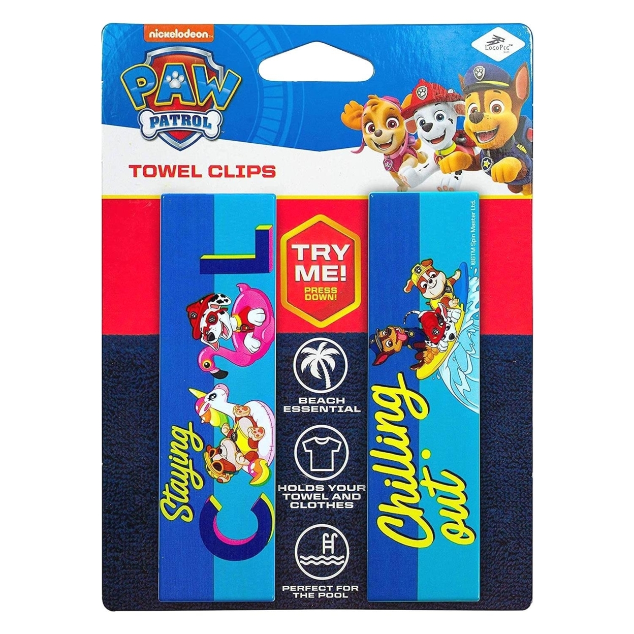Paw Patrol Beach Towel Clips Chilling Out Cool Nickelodeon Pool Secure Bag Chair LogoPeg