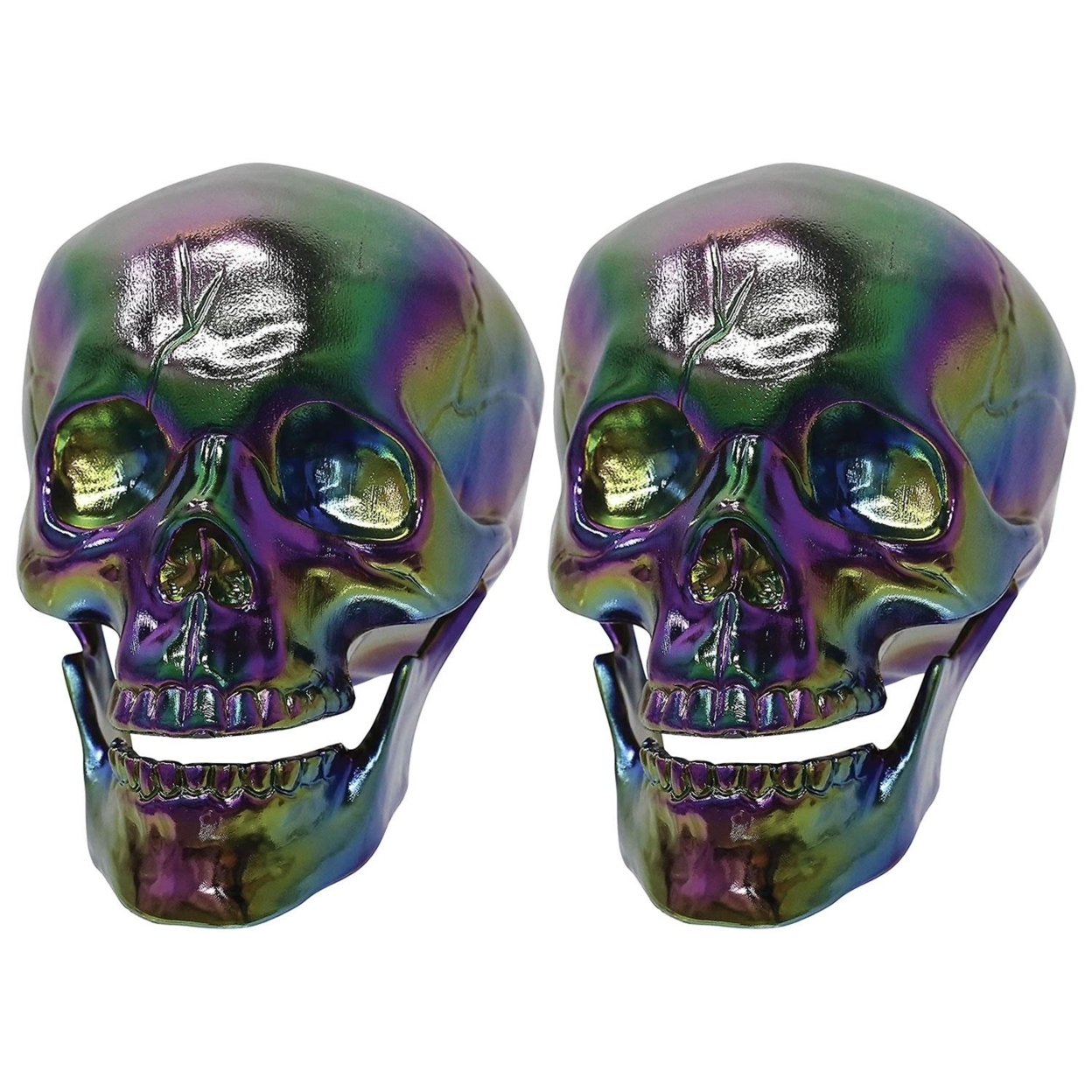 Crazy Bonez Oil Slick Iridescent Finish Skull 2-PK Metallic Horror Halloween Decor Display Seasons W80646-2PK
