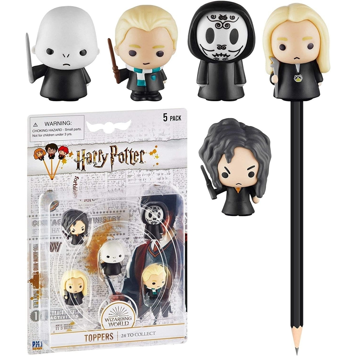 Harry Potter Pencil Toppers 5pk Bellatrix Death Eater Voldemort Lucius Draco PMI International