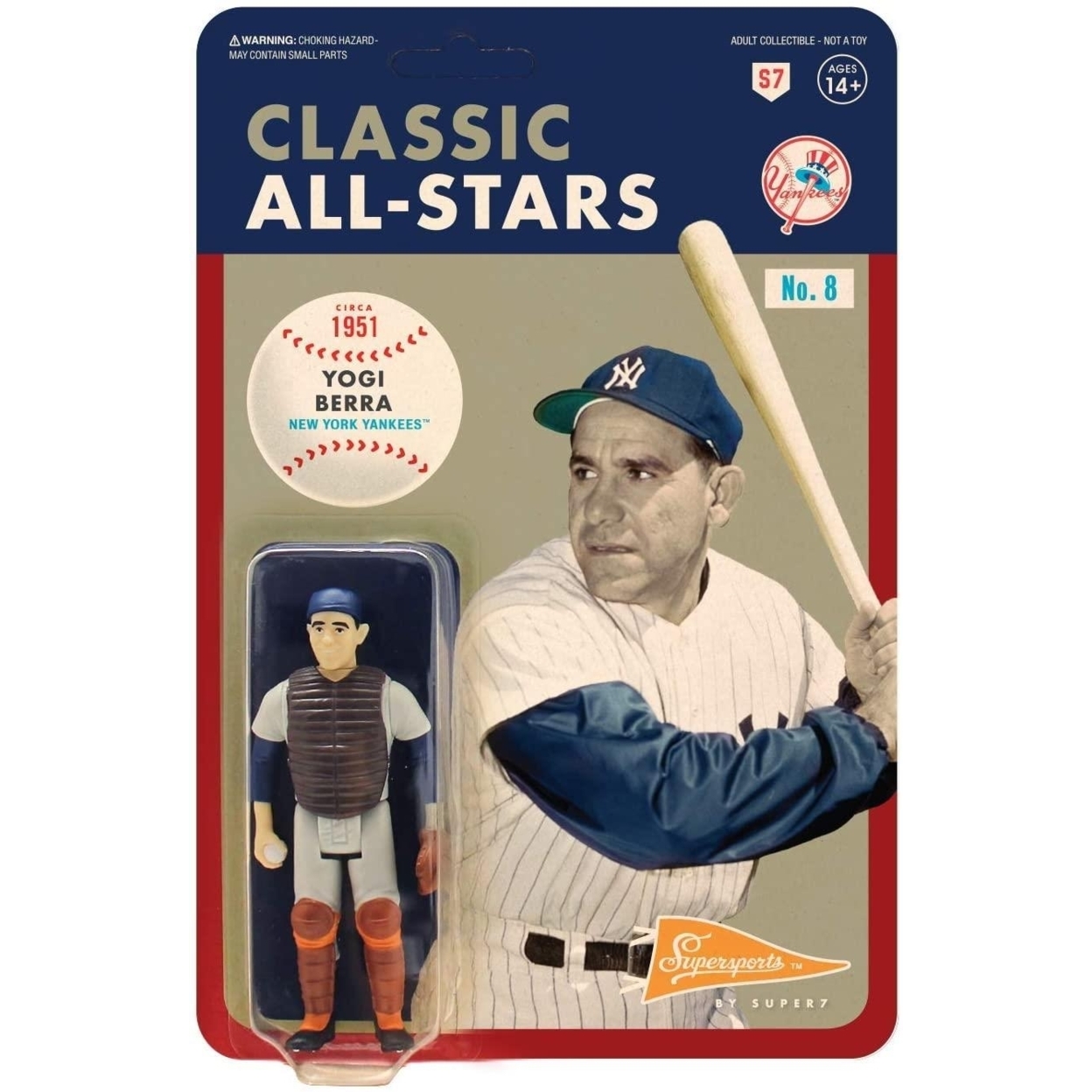MLB Yogi Berra New York Yankees Baseball Classic All Stars ReAction Figure Collectible Super7