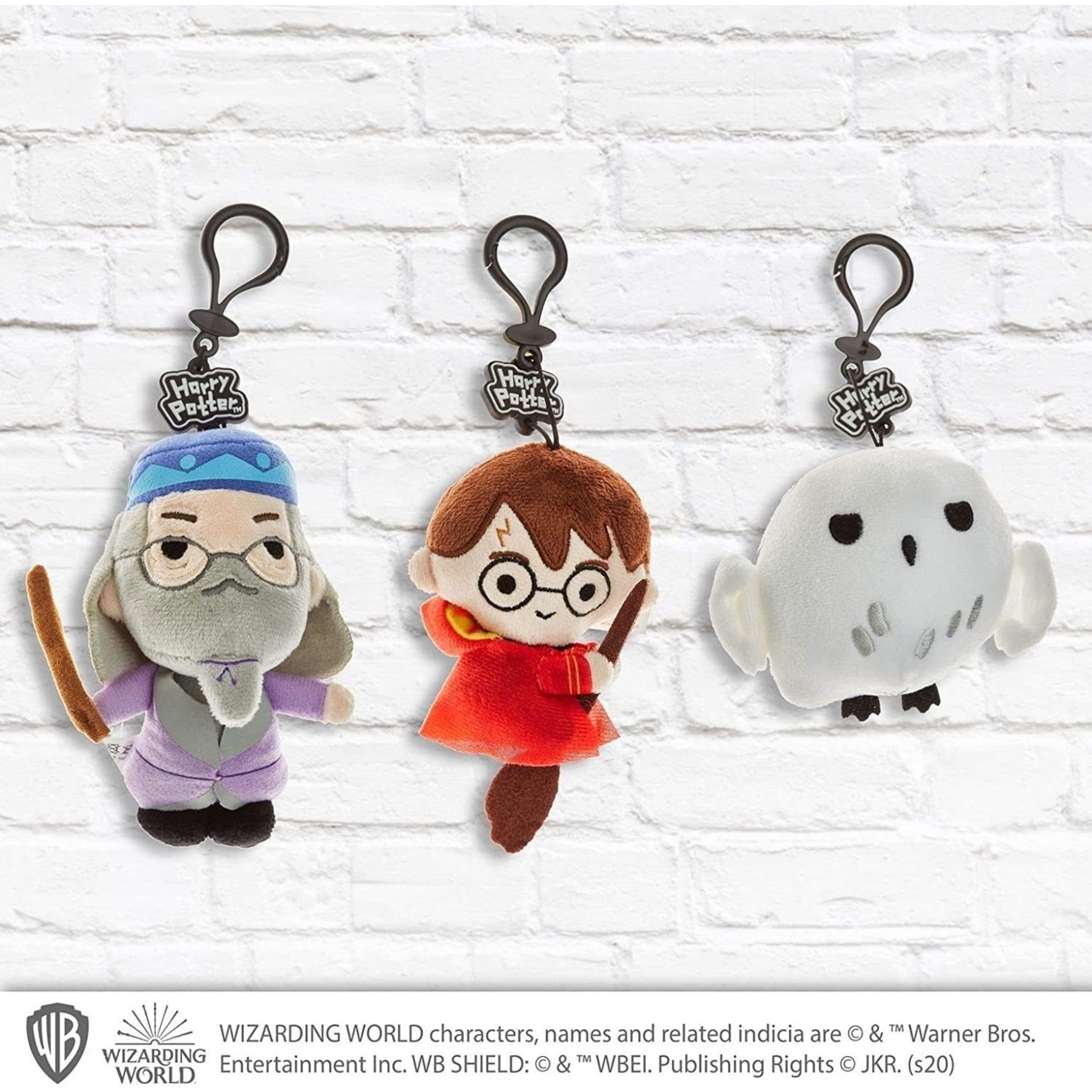 Harry Potter Plush Keychain 3pk Dumbledore Hedwig Hogwarts Ornament Zipper Pull Set PMI International