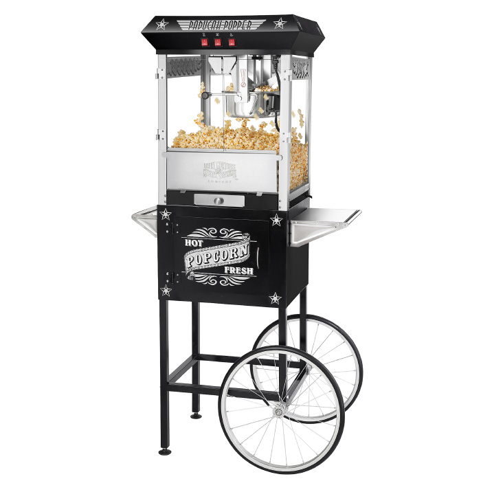Great Northern Black Antique Style Popcorn Popper Machine W/Cart, 8 Ounce