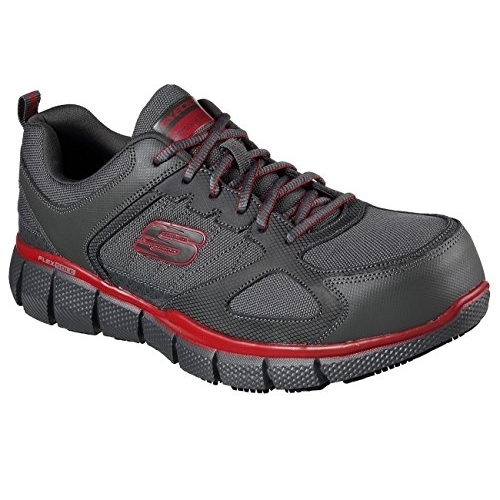 Skechers 77132 Men's Telfin Comp Toe Work Shoe BLACK/RED - BLACK/RED, 7.5 2E US