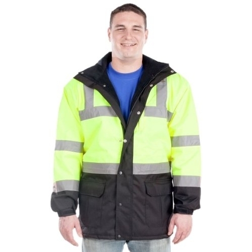 Utility Pro UHV1004 Nylon Quilted Lining High-Vis Contractor Parka Jacket With Dupont Teflon Fabric Protector, Lime/Black, Medium 720 YELLO