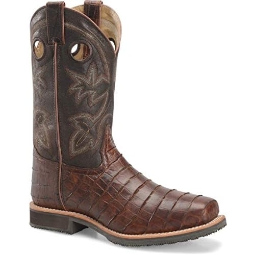Double-H Boots - Mens - 12 Inch Wide Square ST Roper Chocolate Gator - Chocolate Gator, 10.5-2E