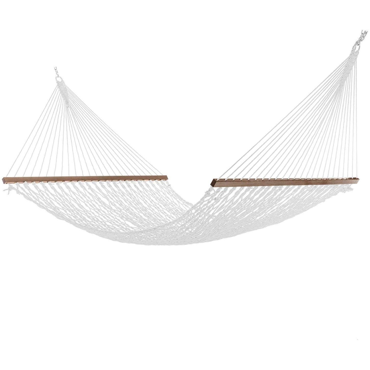 12FT Rope Hammock, Double Size Solid Wood Spreader Bar, 2 Person 450 Pound Capacity - white