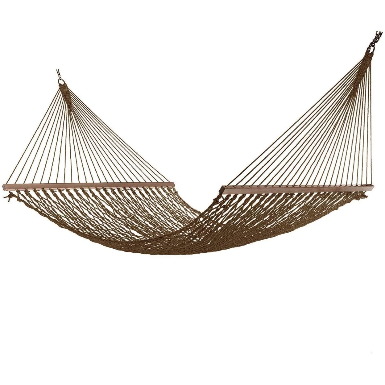 12FT Rope Hammock, Double Size Solid Wood Spreader Bar, 2 Person 450 Pound Capacity - Brown