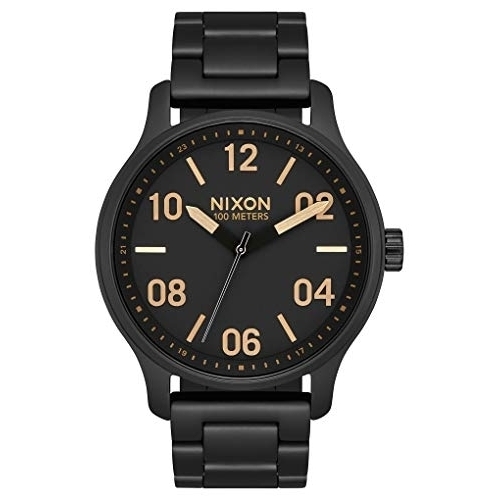 NIXON Patrol A1242 - Matte Black/Gold - 100m Water Resistant Men's Analog Classic Watch (42mm Watch Face, 21mm-19mm Stainless Steel Band)