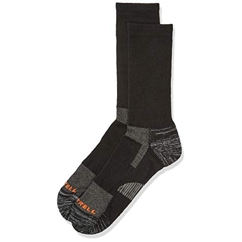 Merrell Men's 1 Pack Cushioned Lightweight Hiker Crew Socks BLACK - BLACK, S/M