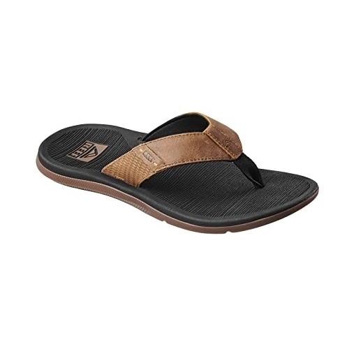 Reef Men's Santa Ana LE Premium Leather Flip Flop Sandals Black And Tan - CI8103 Black And Tan - Black And Tan, 12