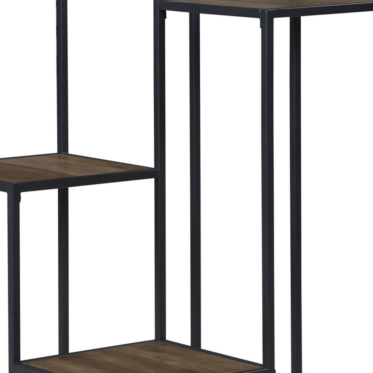 50 Inch 4 Tier Design Display Shelf, Metal Frame, Industrial, Brown, Black