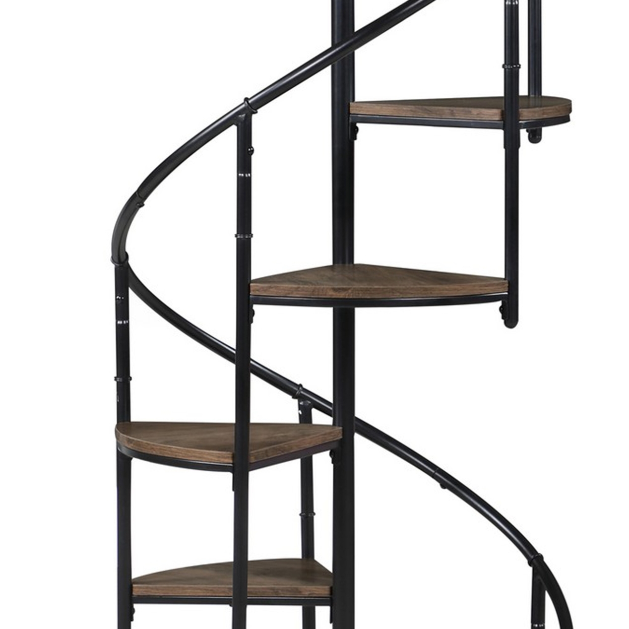 69 Inch Wood Bookcase, Spiral Metal Frame, Staircase Design, Brown