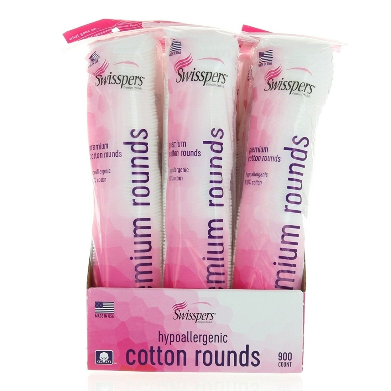Swisspers Premium Hypoallergenic Cotton Rounds, 900 Count