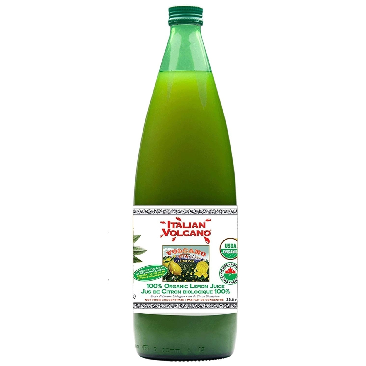 Italian Volcano USDA Organic Lemon Juice 1 Liter Bottle - 2 Pack