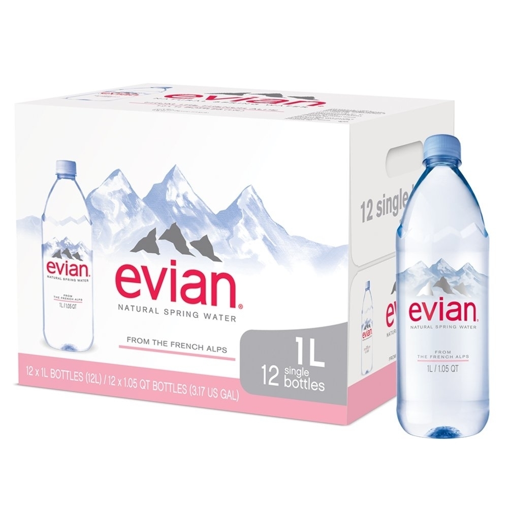 Evian Naturally Filtered Spring Water (12 Count, 1 L)