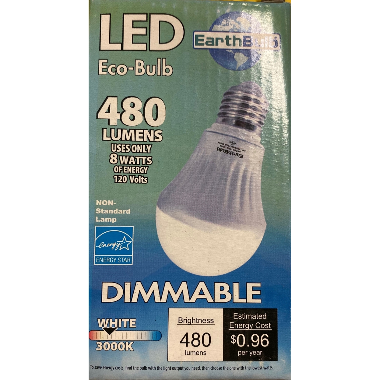 Earthtronics L1ECOA1983018BDIM 8-watt Dimmable Light Bulb