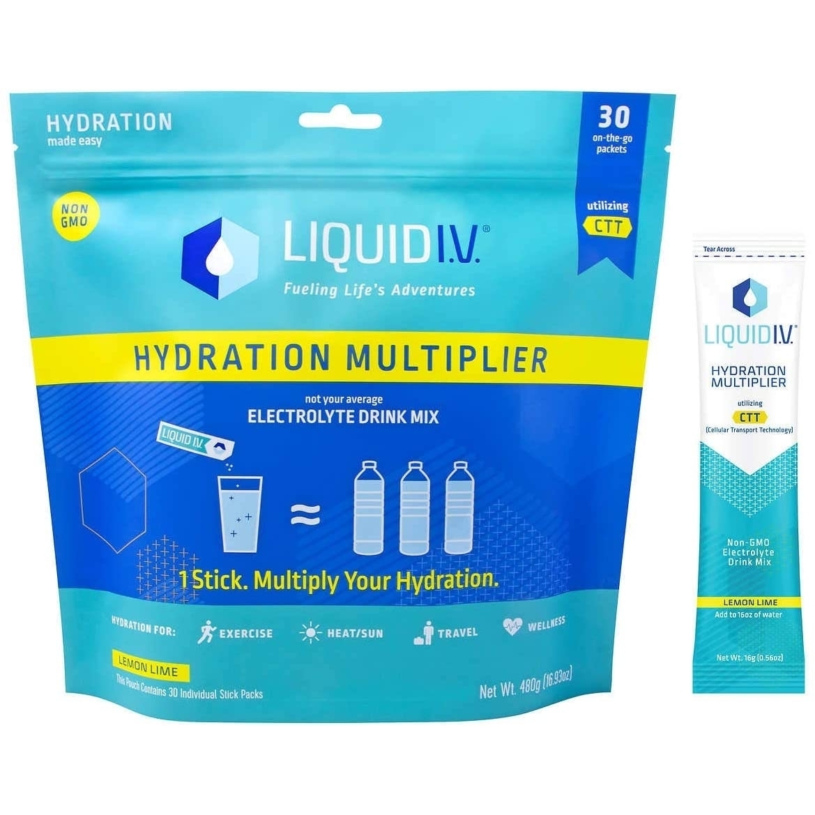 Liquid I.V. Hydration Multiplier, 30 Stick Packs In Resealable Pouch, Lemon Lime