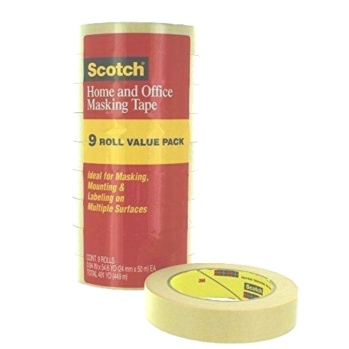 Scotch Masking Tape, 1 X 55yds, 3 Core, Tan, 9 Pack