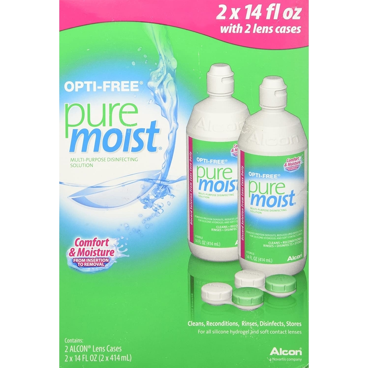 Opti-Free PureMoist With 2 Lens Cases, 14 Ounce - 2 Pack