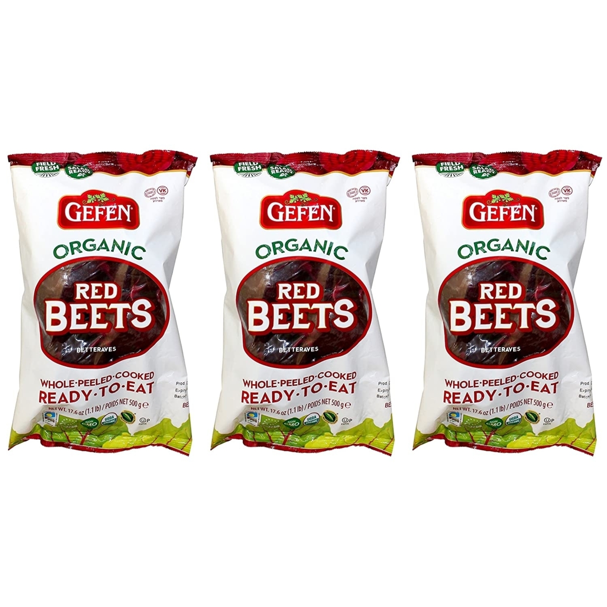 Gefen Organic Red Beets, Whole, Peeled, Cooked & Ready To Eat, 1.1 Lb (3 Pack)