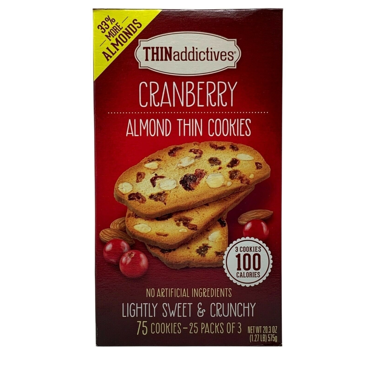 Thin Addictives Cranberry Almond Thin Cookies, 20.3 Ounce (75 Count Total)