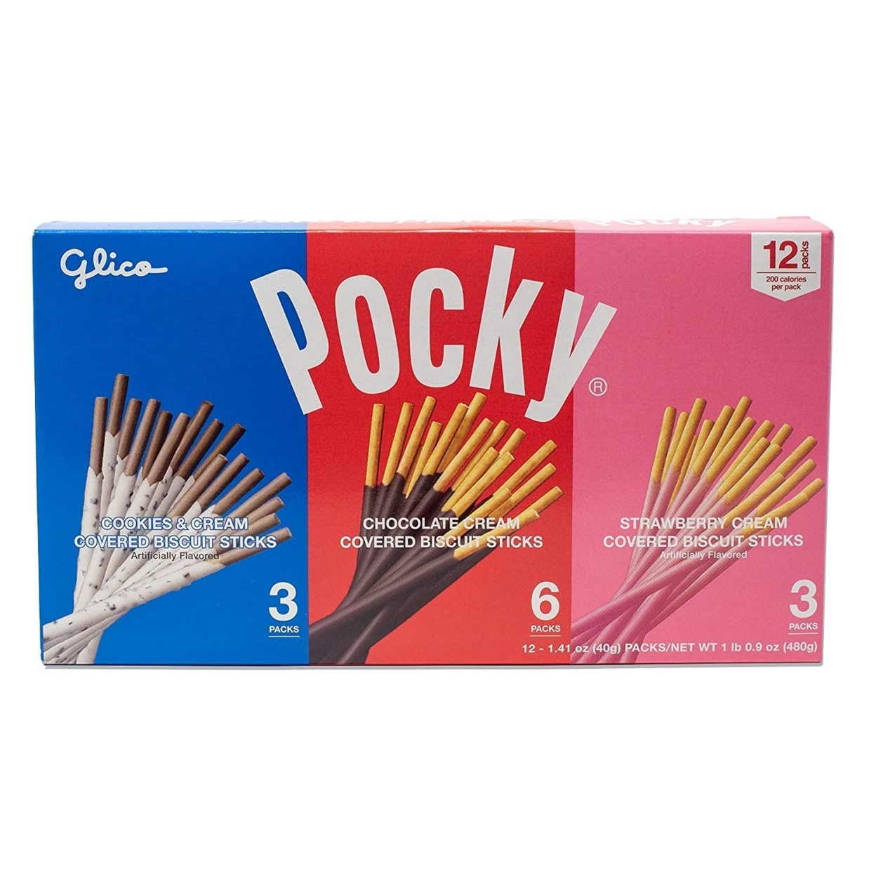 Glico Pocky Biscuit Sticks 3 Flavor Variety, 1.41 Ounce (Pack Of 12)