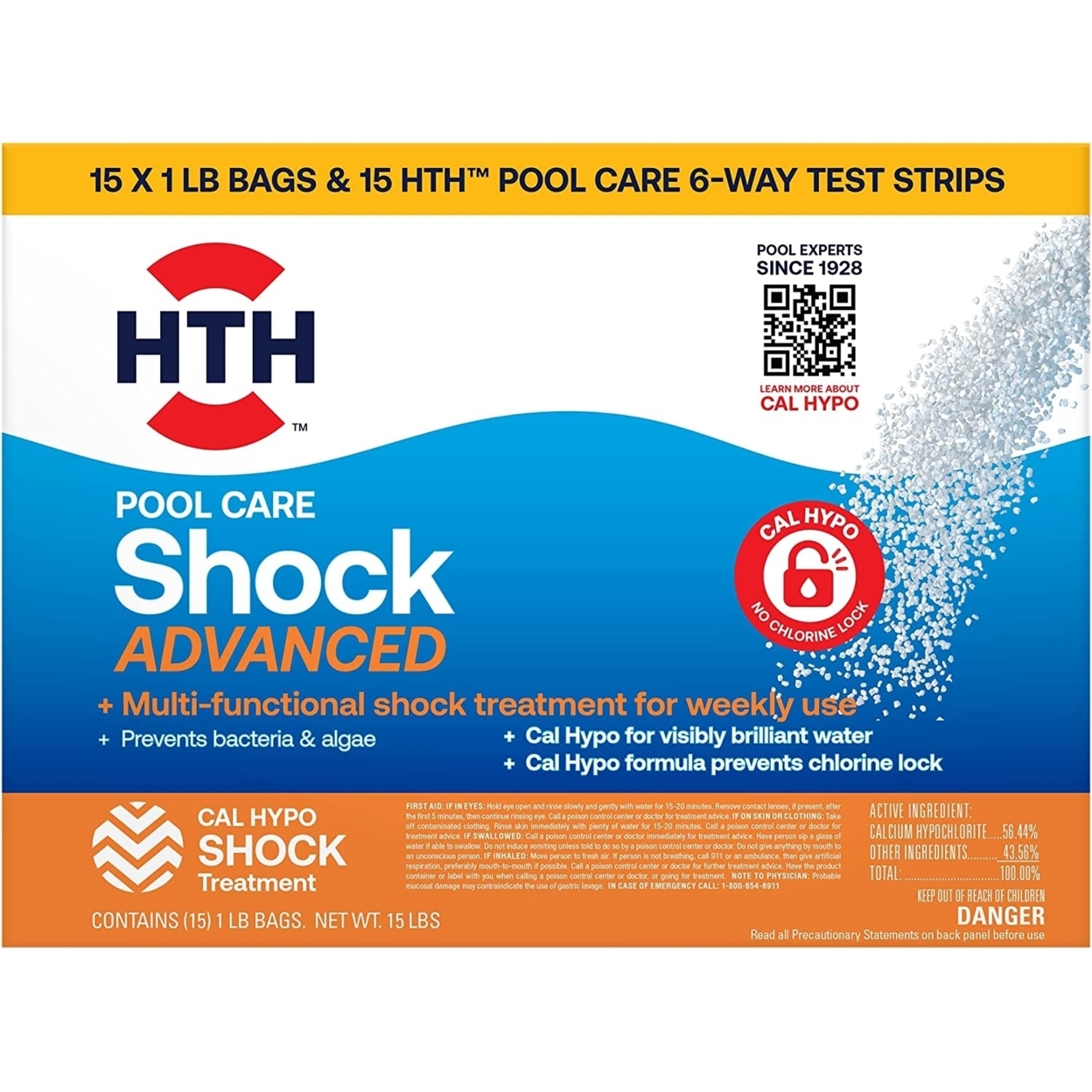 HTH 52044 Swimming Pool Shock Advanced And Test Strips, 1 Pound (Pack Of 15)