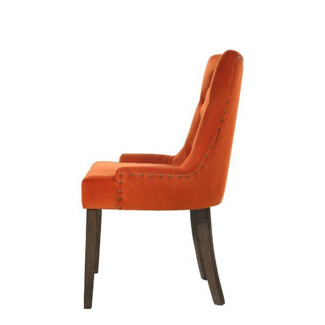 Esme 24 Inch Solid Wood Dining Chair, Velvet, Tufted, Set Of 2, Orange- Saltoro Sherpi
