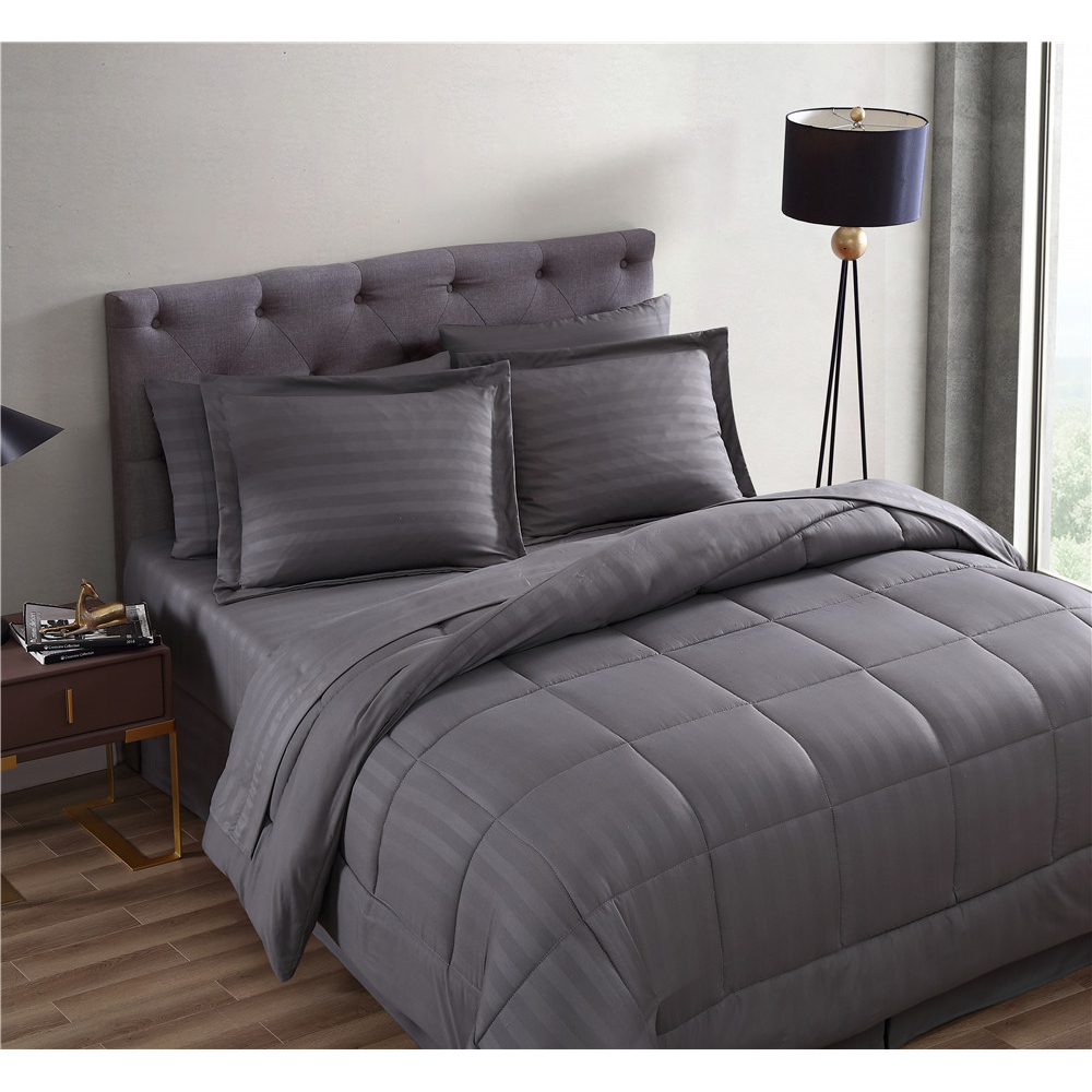 Maple Dobby Stripe 8 Piece bed in a bag Comforter Set - Gray, Queen - queen grey