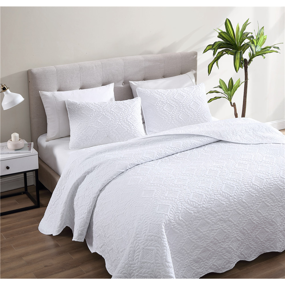 Ivy 3 Piece Bedspread Set - White, KIng