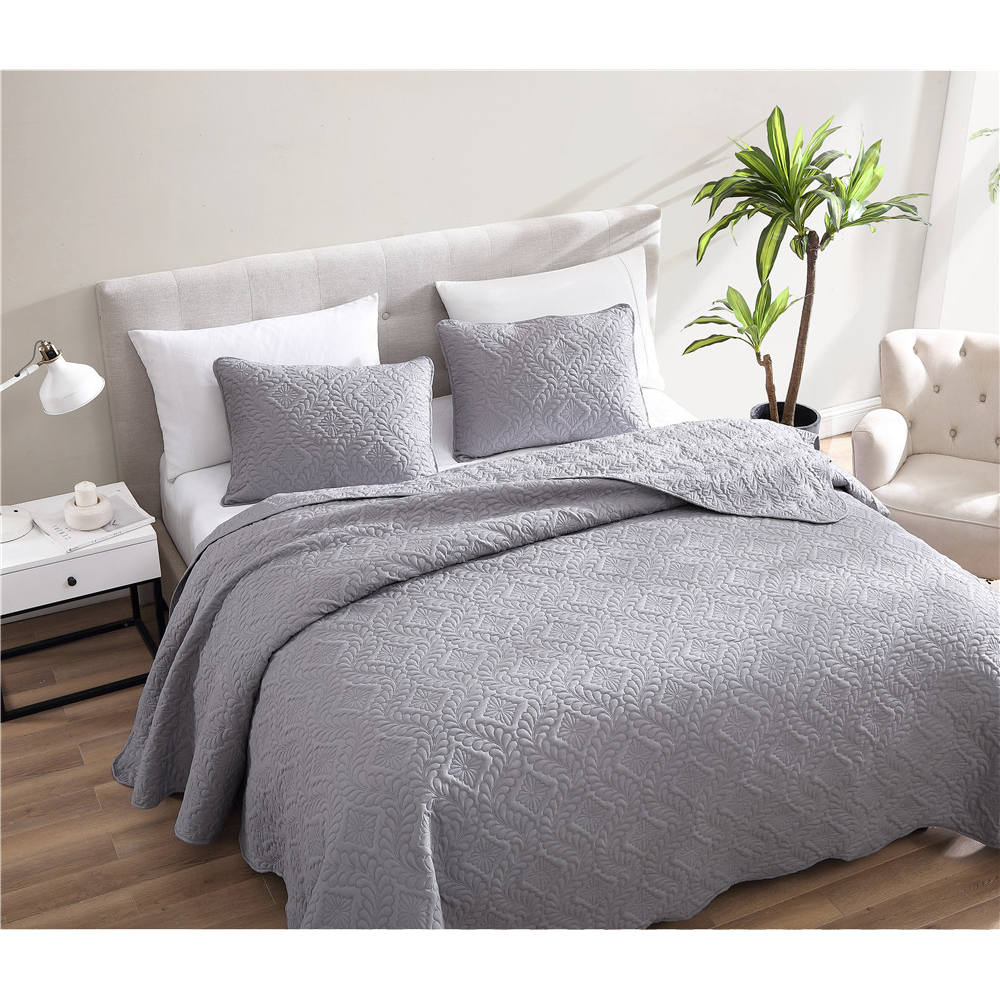 Ivy 3 Piece Bedspread Set - Gray, Queen - queen grey