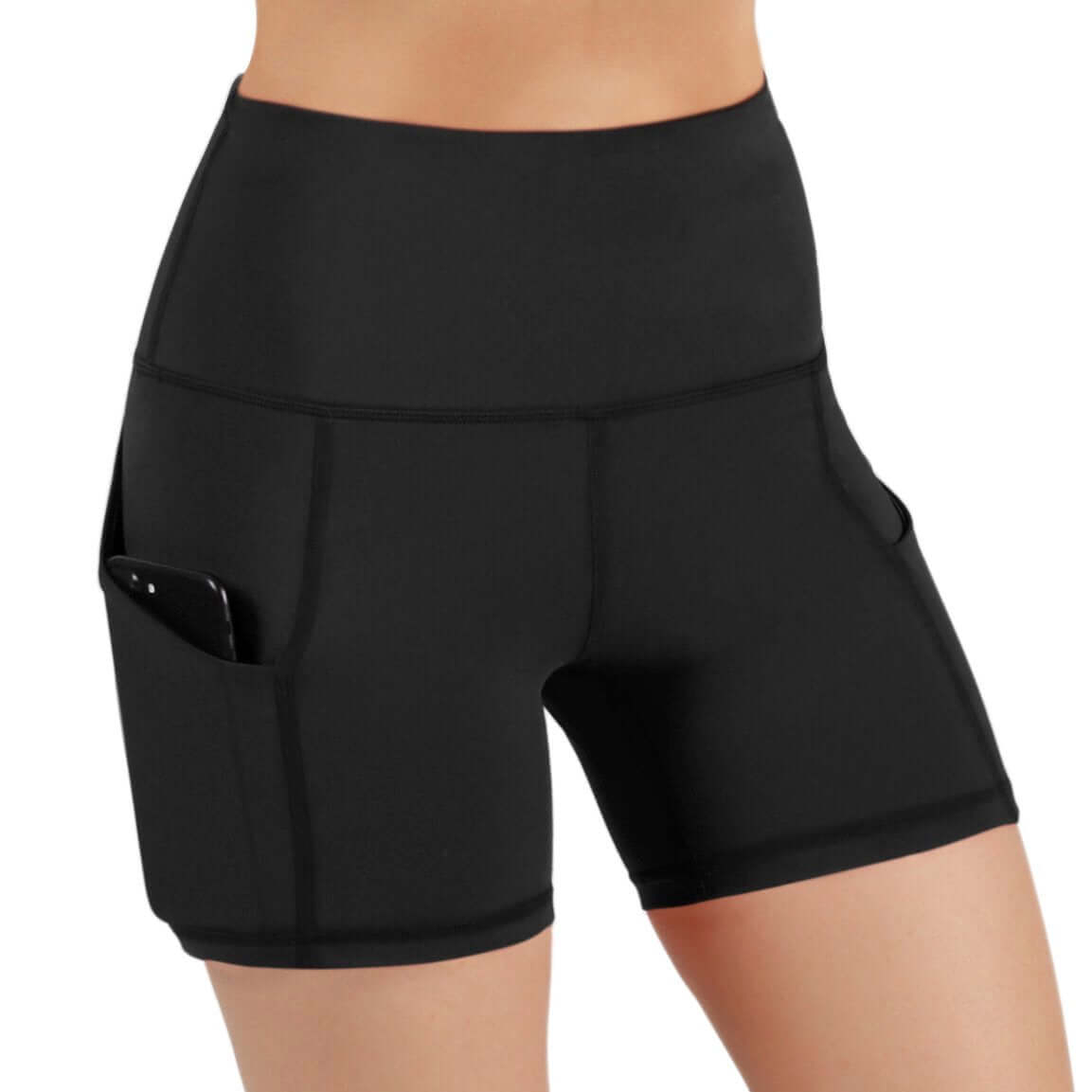 Jolie High-Waisted Athletic Shorts With Hip Pockets - Black, Medium