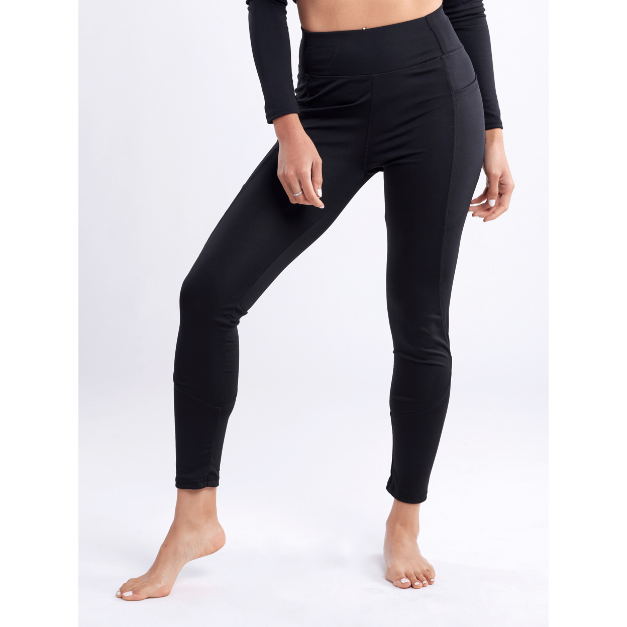 High-Waisted Classic Gym Leggings With Side Pockets - Black, Small / Medium