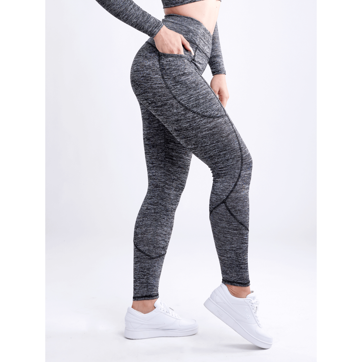 High-Waisted Classic Gym Leggings With Side Pockets - Grey, Small / Medium