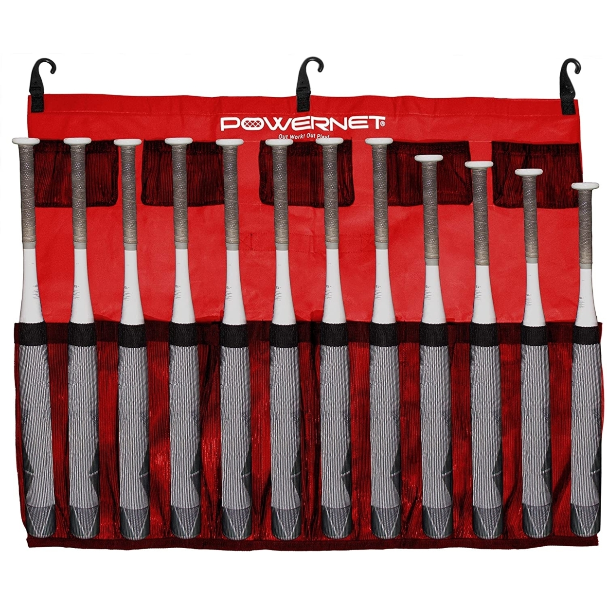 PowerNet Hanging Bat Bag Caddy For Hanging Up To 12 Bats On Fence (1169) - Red