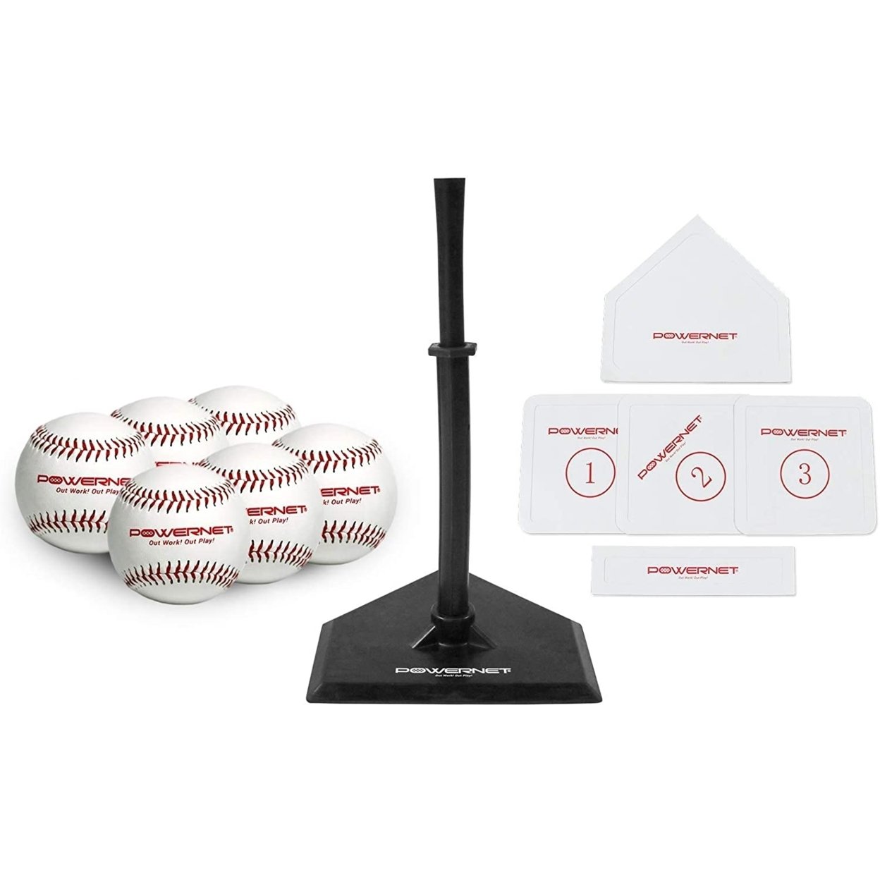 PowerNet Baseball T-Ball 8-Piece Coaching Bundle (6 Soft Core T-Balls, Tee Stand, Bases) (1136)