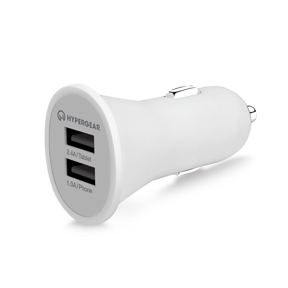 HyperGear Dual USB 2.4A Rubberized Vehicle Charger Gen-2 (RUBCHARGER-PRNT) - White