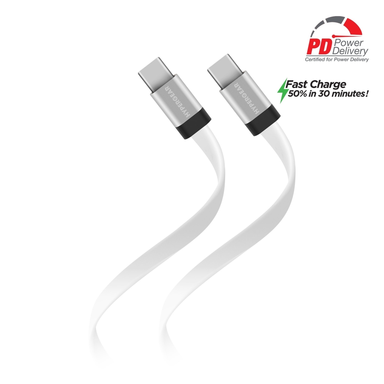 HyperGear Flexi USB-C To USB-C Flat Cable 6ft (USBCABLE4-PRNT) - Black