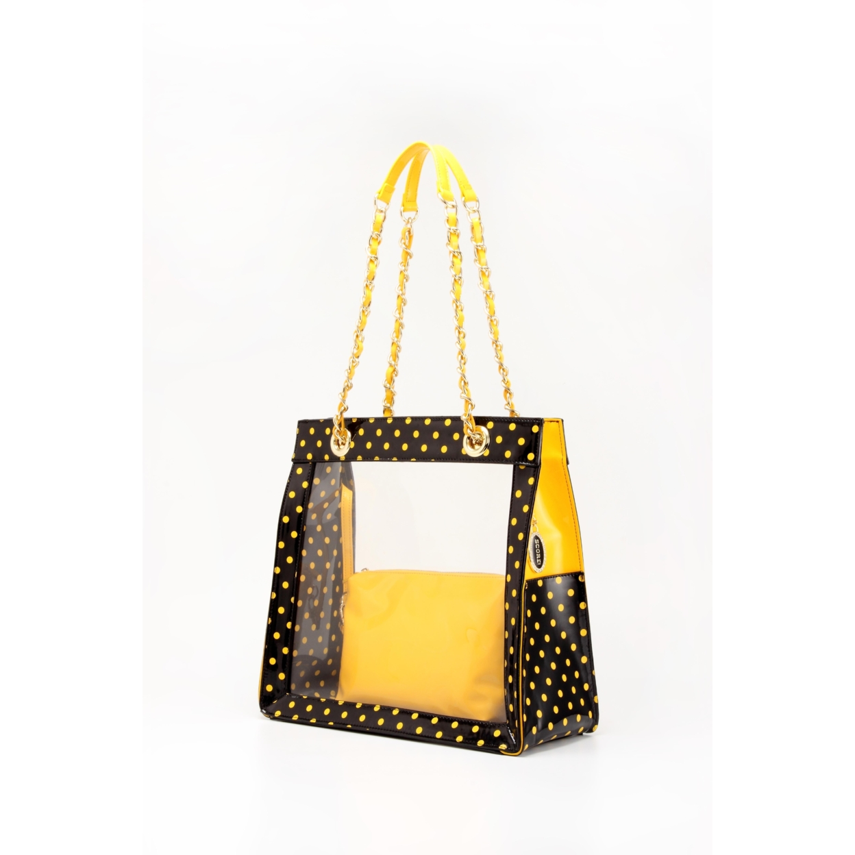 SCORE! Andrea Large Clear Designer Tote For School, Work, Travel - Black And Gold Yellow