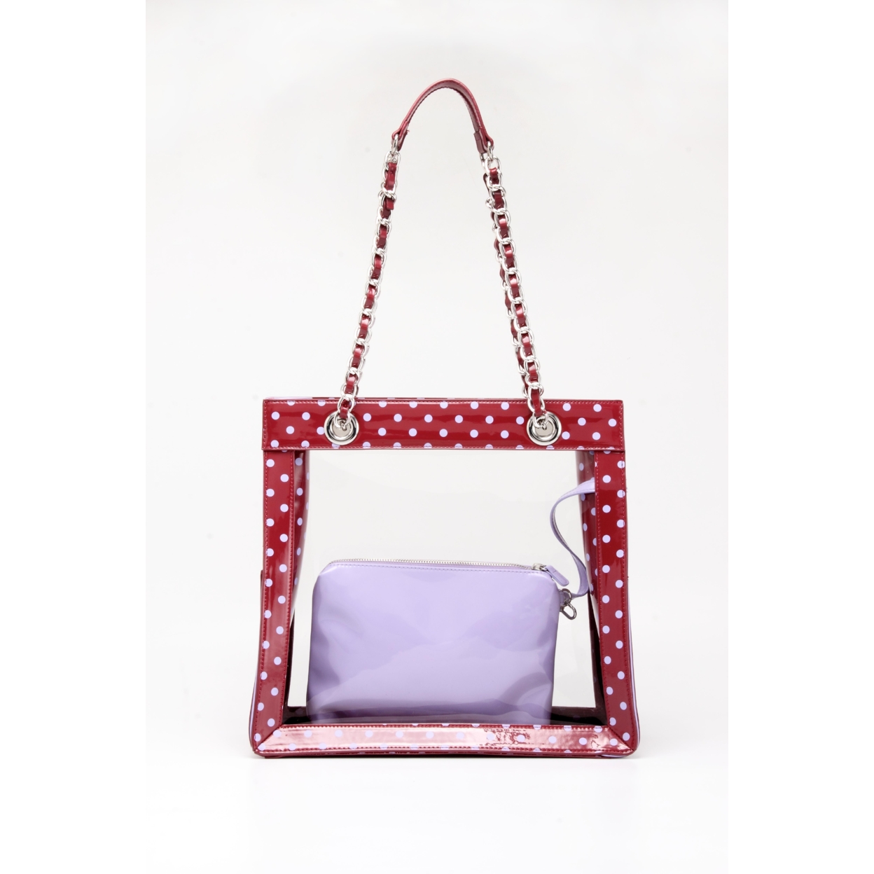 SCORE! Andrea Large Clear Designer Tote For School, Work, Travel - Maroon And Lavender